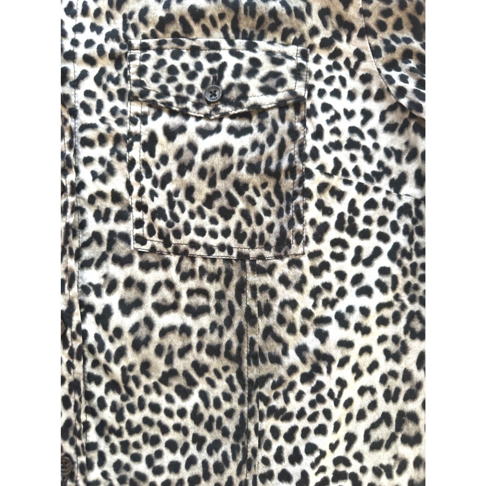 Michael‎ Kors Leopard Print Button Shirt L Tailored Safari Blouse Animal Print - Picture 6 of 7